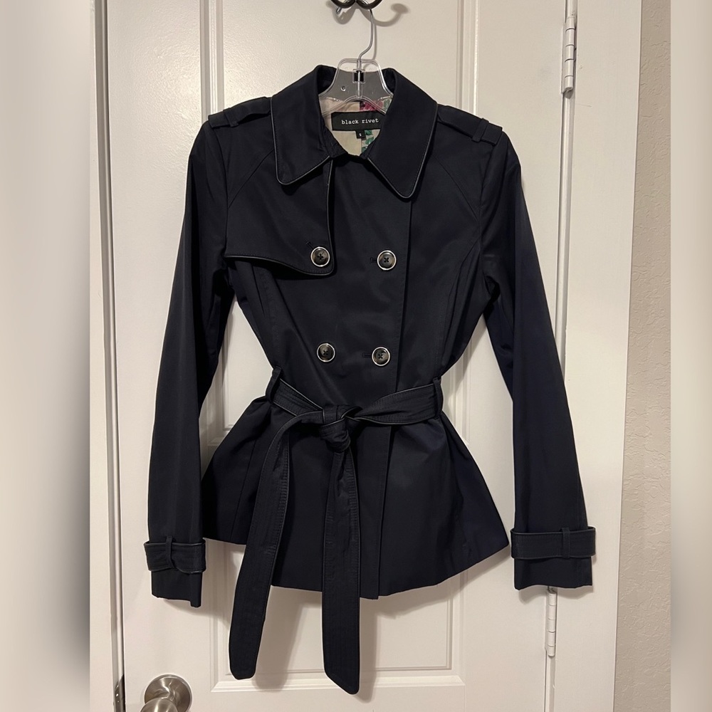 Black Rivet Navy Trench Coach